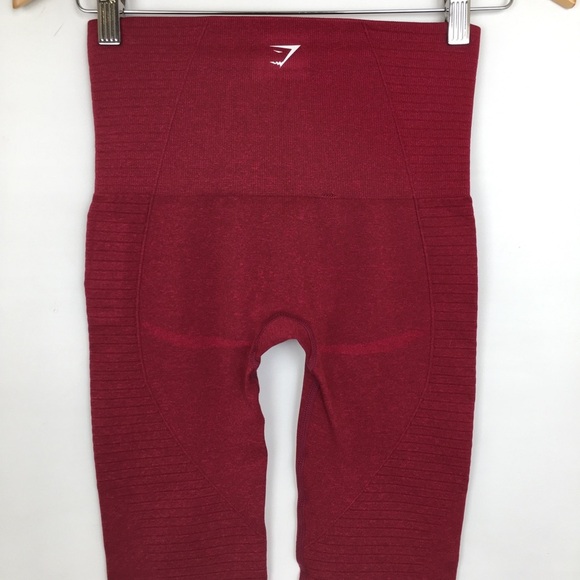Gymshark Capri Seamless High Waist Dry Leggings Burgundy Cropped Workout Pants - Picture 9 of 13